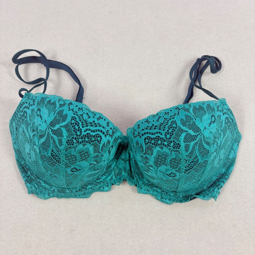 Victoria's Secret PINK Date Push-Up Bra Womens 34D Teal Mermaid Lace Padded